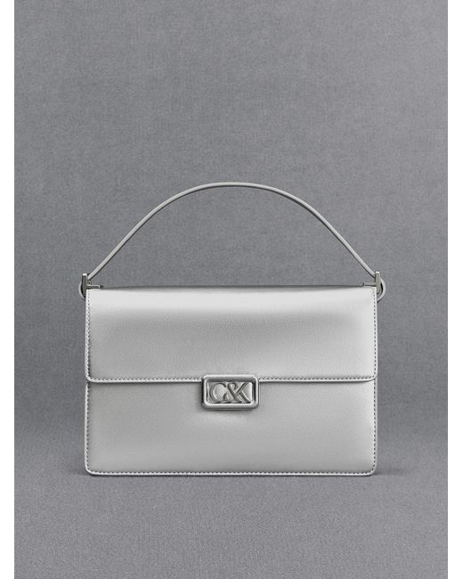 Charles & Keith Gray Metallic Leather Shoulder Bag
