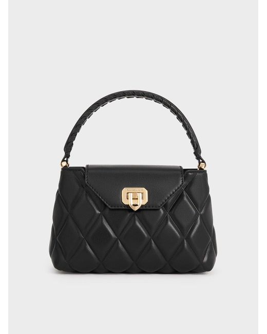 Charles & Keith Black Arwen Quilted Braided-strap Top Handle Bag