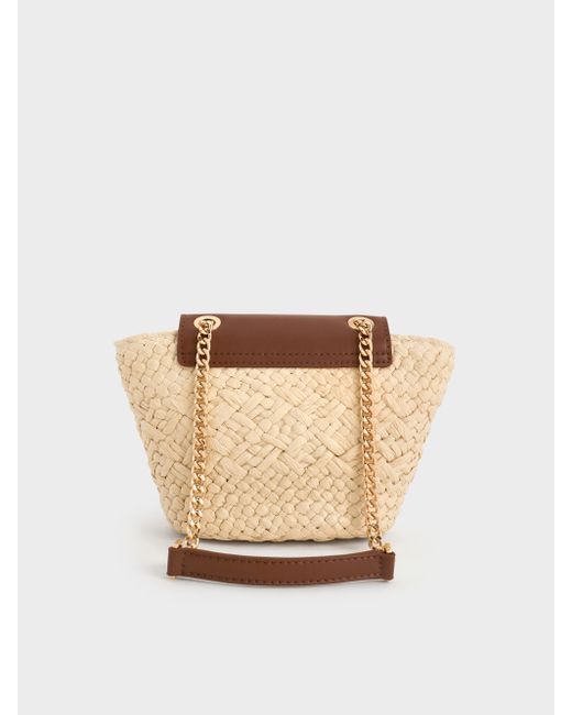 Charles & Keith White Shalia Raffia Chain-Strap Crossbody Bag