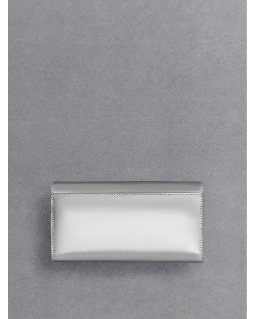 Charles & Keith Gray Leather Metallic Chain-strap Wallet