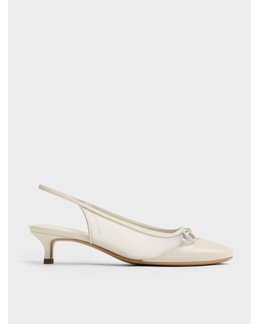 Charles & Keith Natural Mulligan Mesh Bow Slingback Pumps
