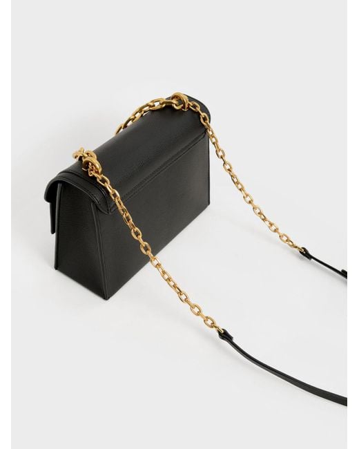 Charles & Keith Black Front Flap Chain Handle Crossbody Bag