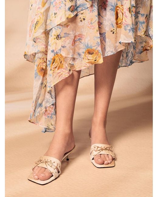 Charles & Keith Natural Croc-Effect Lace-Up Double-Strap Kitten-Heel Mules