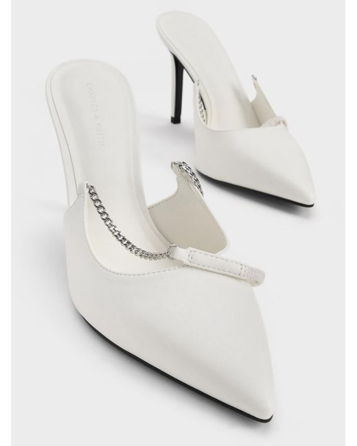 Charles & Keith White Chain-link Pointed-toe Slingback Pumps