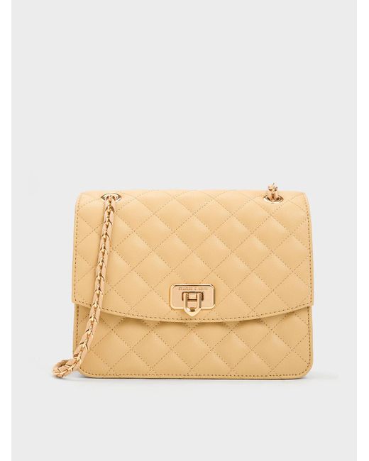 Charles & Keith Natural Cressida Quilted Chain Strap Bag