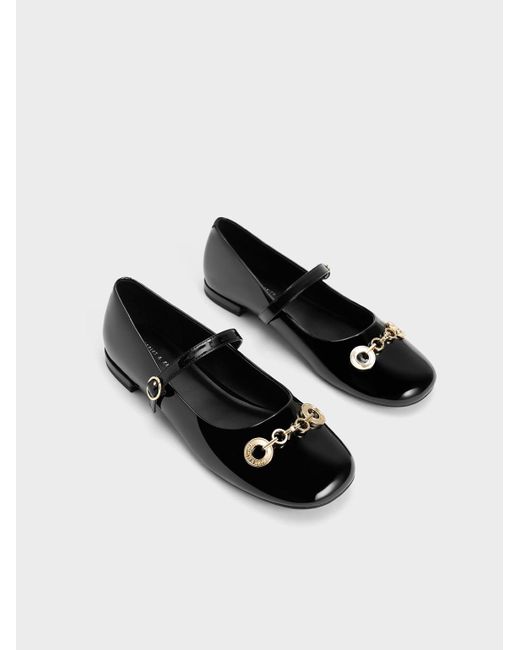 Charles & Keith Black Circle Chain-link Patent Mary Janes