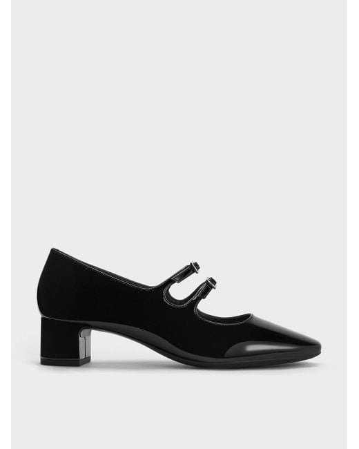 Charles & Keith Black Double Crystal-buckle Mary Jane Pumps