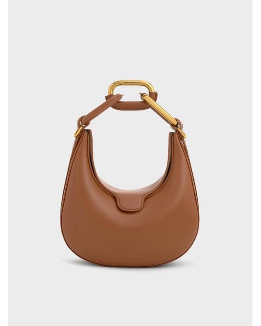 Charles & Keith White Mini Kora Chain-link Moon Bag
