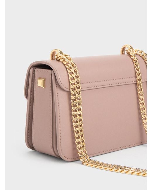Charles & Keith Pink Quilted Push-lock Chain-handle Bag