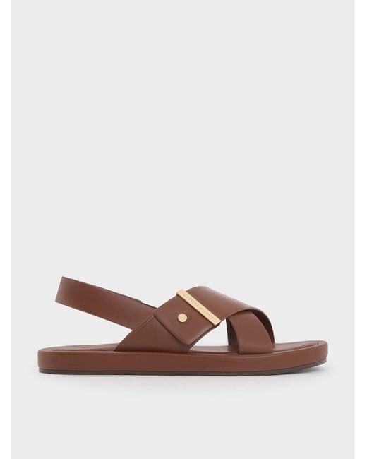 Charles & Keith Brown Crossover-strap Slingback Sandals