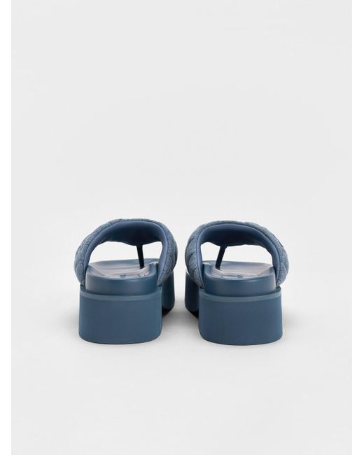 Charles & Keith Blue Denim V-strap Platform Thong Sandals
