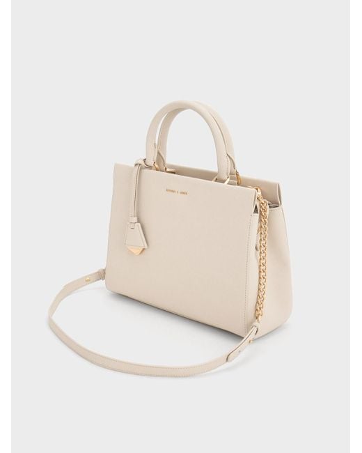 Charles & Keith Natural Mirabelle Structured Top Handle Bag