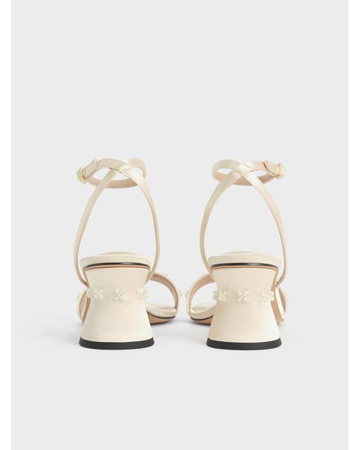 Charles & Keith Natural Recycled Polyester Beaded Heeled Sandals