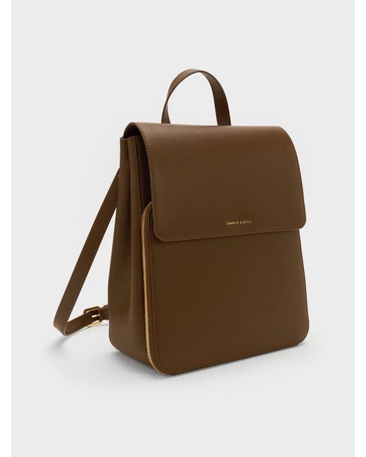 Charles & Keith Brown Octavia Front-Flap Backpack