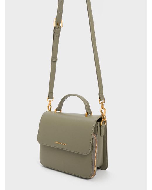 Charles & Keith Green Front Flap Top Handle Bag