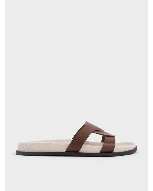 Charles & Keith White Fannie Linen Interwoven Slide Sandals