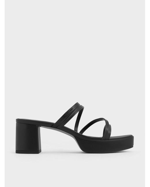 Charles & Keith White Strappy Trapeze-heel Mules