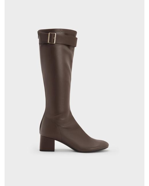 Charles & Keith Brown Gerry Buckled Knee-High Boots