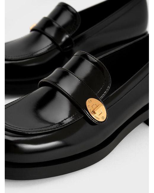 Charles & Keith Black Metallic-buckle Strap Loafers