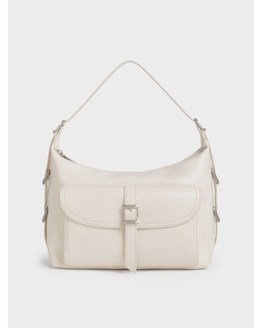 Charles & Keith Natural Bryna Belted Hobo Bag
