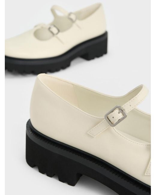 Charles & Keith White Double-strap T-bar Chunky Mary Janes