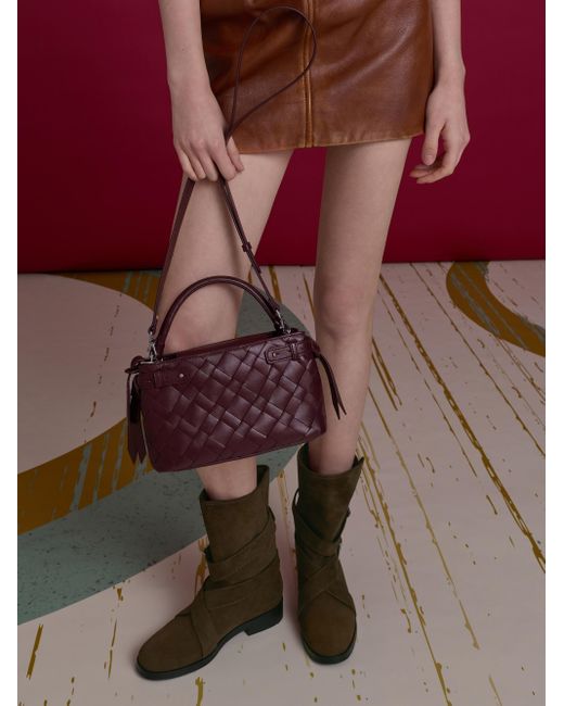 Charles & Keith Purple Ivette Woven Top Handle Bag