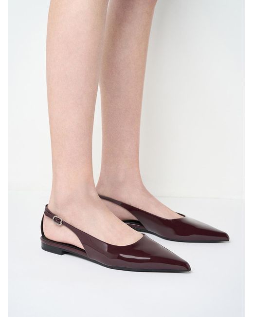 Charles & Keith White Patent Cut-out Pointed-toe Slingback Flats