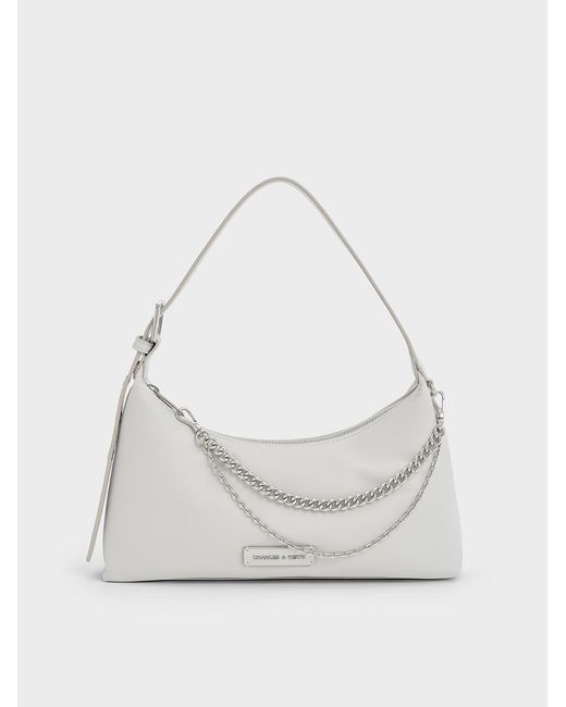 Charles & Keith White Nylon Chain-Link Trapeze Shoulder Bag