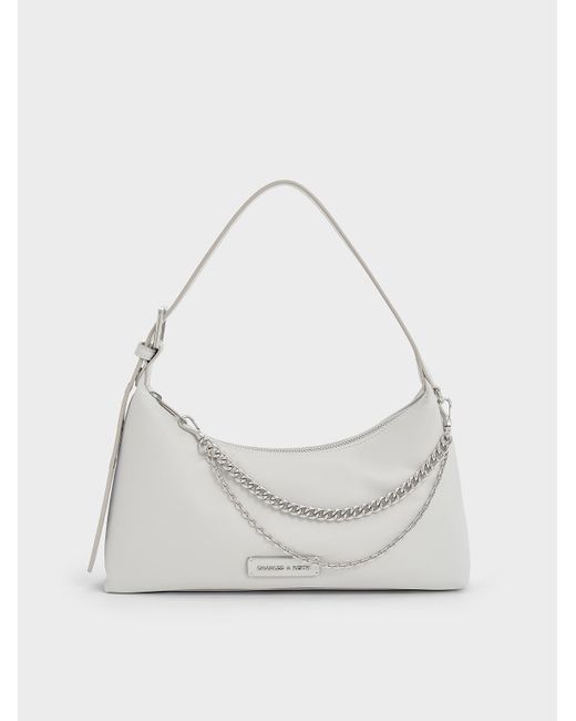 Charles & Keith White Nylon Chain-Link Trapeze Shoulder Bag