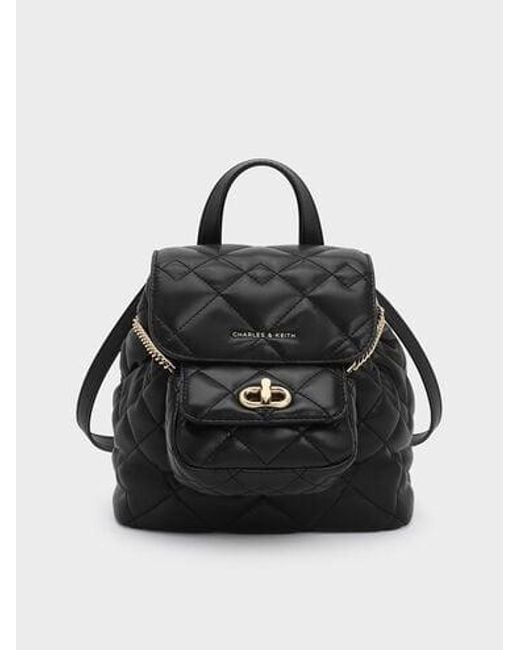 Charles & Keith Black Aubrielle Quilted Backpack