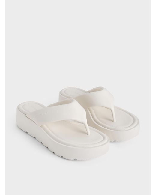Charles & Keith White V-Strap Flatform Thong Sandals