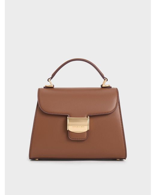 Charles & Keith Brown Violetta Trapeze Top Handle Bag