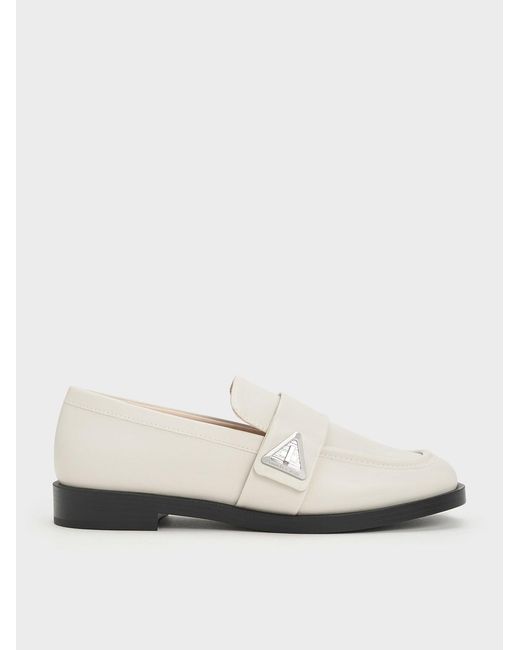 Charles & Keith White Trice Metallic Accent Loafers