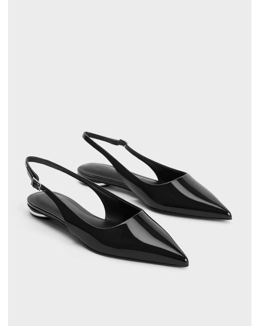 Charles & Keith White Patent Pointed-toe Slingback Flats
