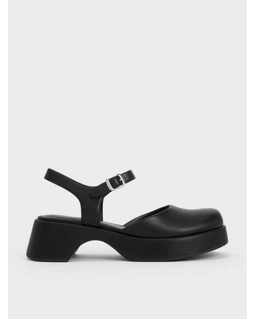 Charles & Keith Black Nerina Ankle-Strap Platform Flats