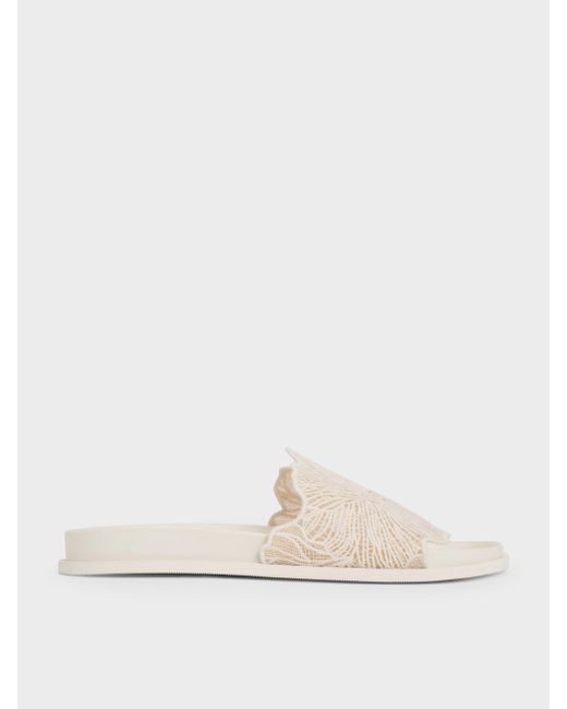 Charles & Keith Natural Meja Floral Slide Sandals