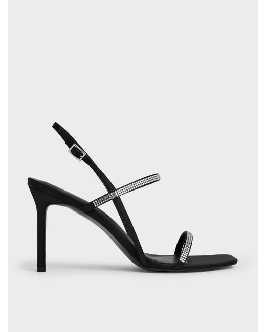Charles & Keith White Arona Satin Crystal Stiletto Sandals