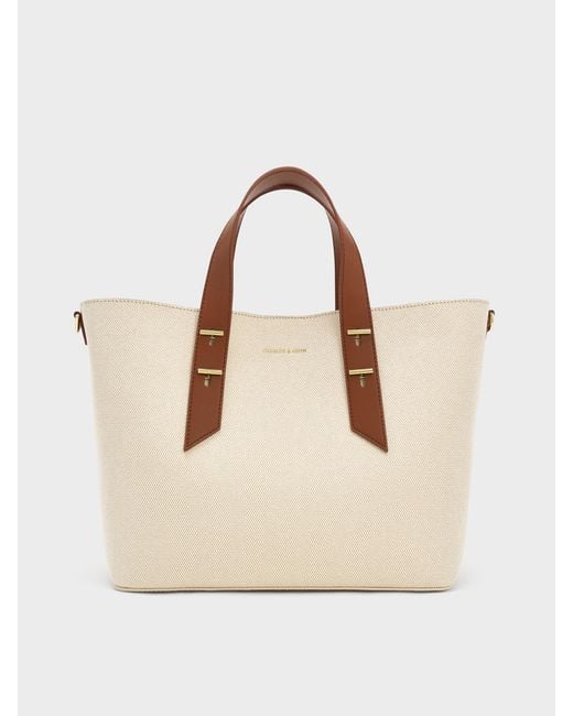 Charles & Keith Natural Shania Canvas Tote Bag