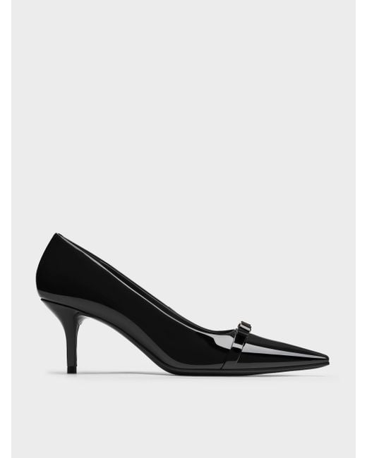 Charles Keith Women's Black Dorian Patent Bow Pointed-Toe Stiletto-Heel  Pumps