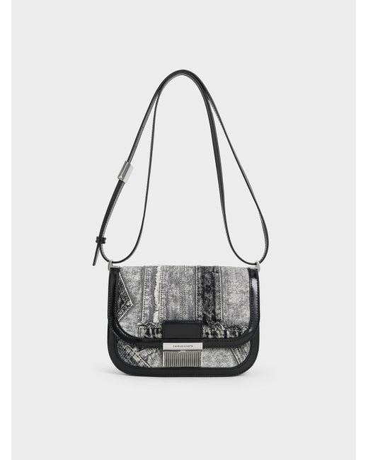 Charles & Keith White Charlot Patchwork Denim Bag