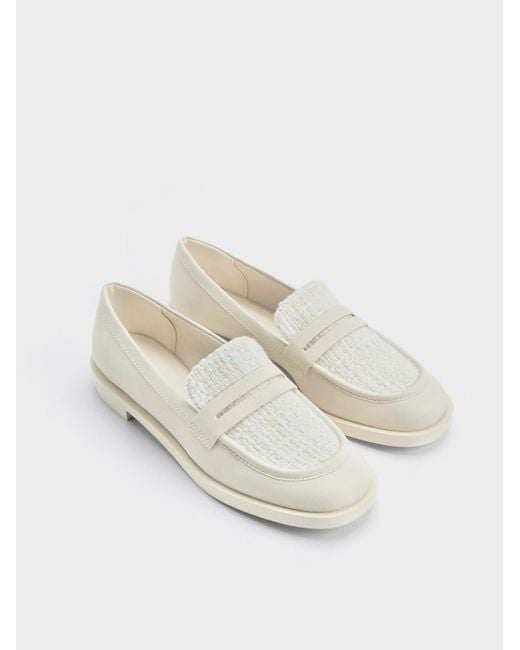 Charles & Keith Natural Gretel Tweed Penny Loafers