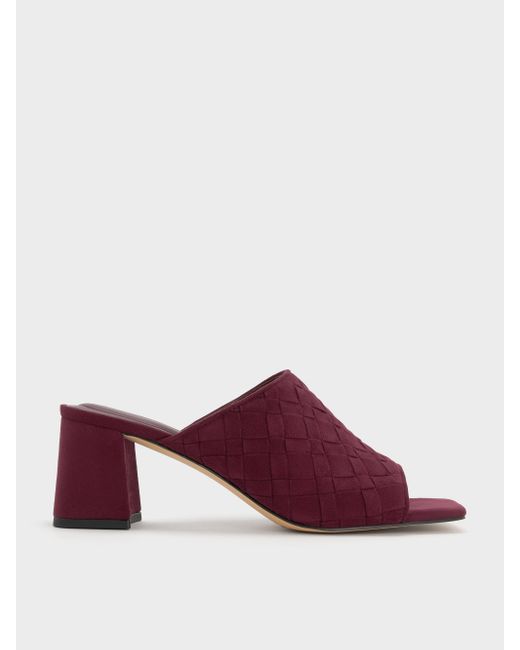 Charles & Keith Purple Ivette Faux Suede Woven Square-Toe Heeled Mules