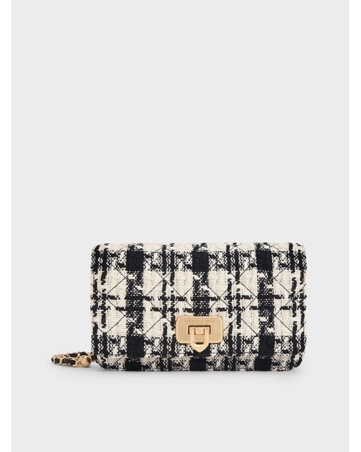Charles & Keith White Cressida Tweed Push-lock Clutch