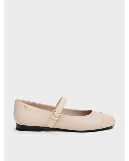Charles & Keith Natural Leather Cap-Toe Mary Janes