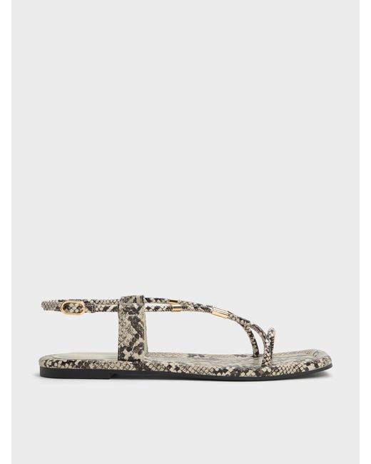Charles & Keith Multicolor Snake-print Metallic-accent Toe-ring Sandals