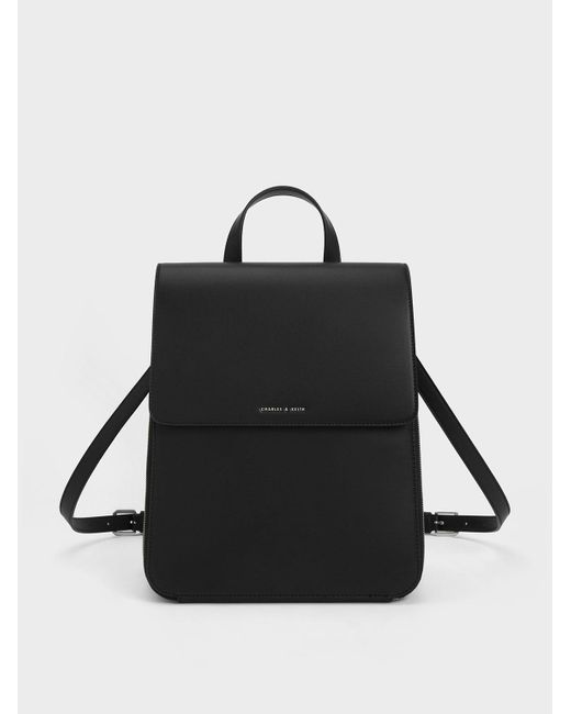 Charles & Keith Black Front Flap Structured Backpack