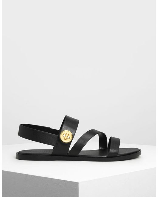 Charles & Keith Asymmetric Strappy Sandals in Black | Lyst