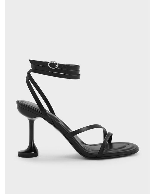 Charles & Keith Black Celestine Sculptural Heel Strappy Sandals