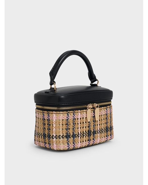 Charles & Keith Blue Arwen Tartan Top Handle Vanity Bag