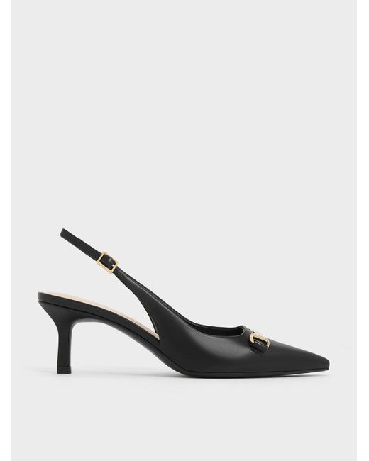 Charles & Keith Black Metallic-accent Slingback Pumps